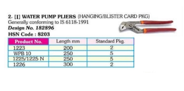 taparia water pump plier list