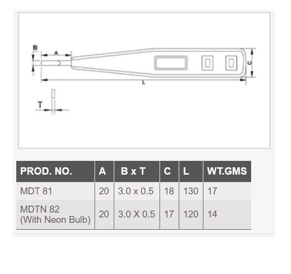 Taparia Multipurpose Digital Line Tester Size Chart