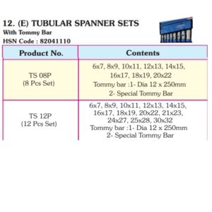 Taparia Tubular Box Spanner Set Size Chart