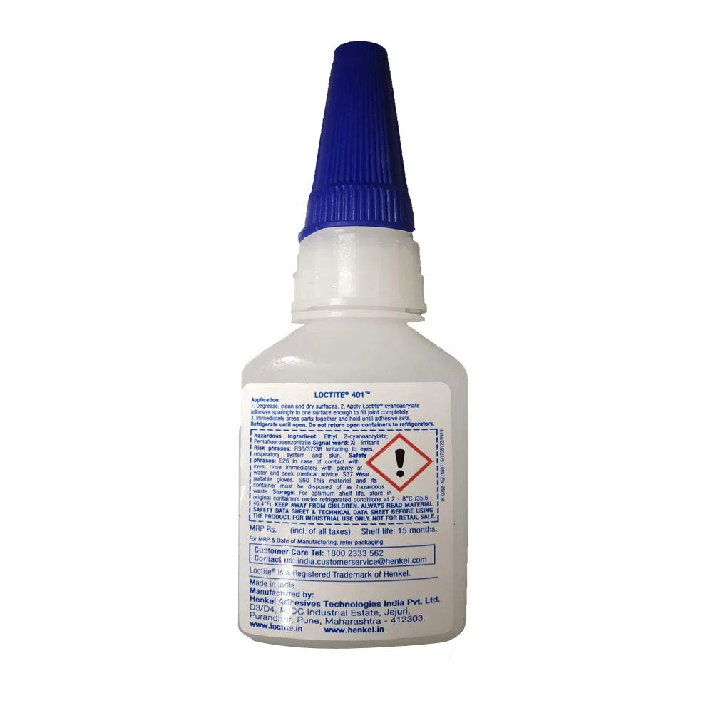 LOCTITE 401, 50G Super Glue, Low Viscosity, Low Viscosity, LOCTITE 401, 50  g, Cyanoacrylate, Humidity